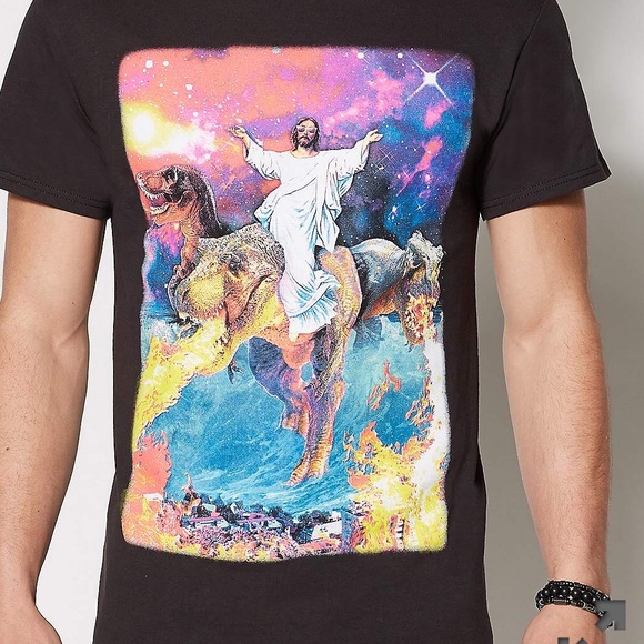 Jesus Riding A Dinosaur Tshirt Euc 